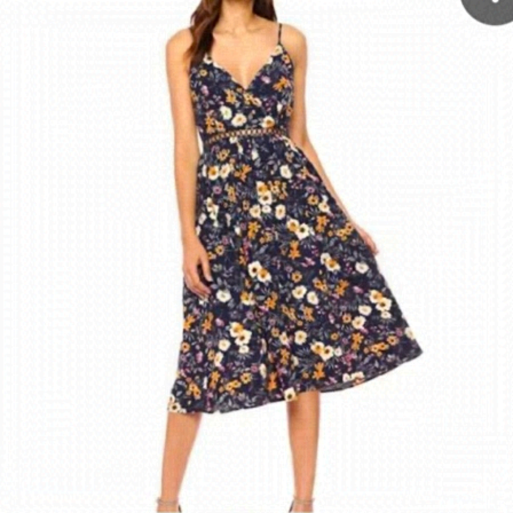 J.O.A. Navy Floral Midi Dress